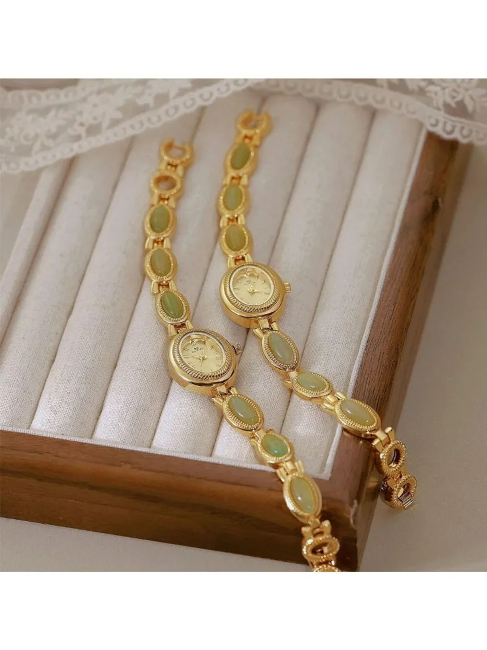 Luxury Vintage Gold Women's Watch with Colorful Jade Crystal, Dainty Silver